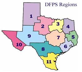 General map of DFPS regions in Texas